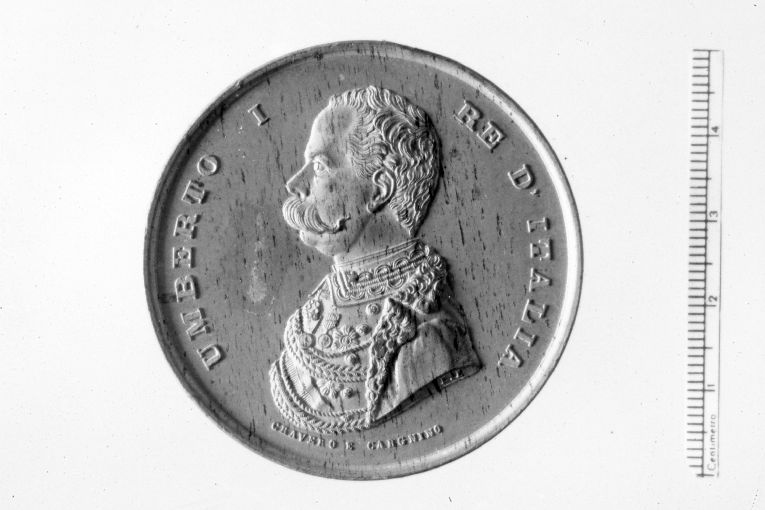Ritratto di Umberto I, re d'Italia (recto)/ / Personificazione di Torino (ver so) (medaglia) di Cravero, Carenino (sec. XIX)