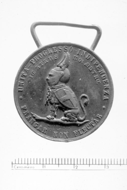 Leone con elmo e stemma Savoia (medaglia) di Giorgi Luigi (sec. XIX)