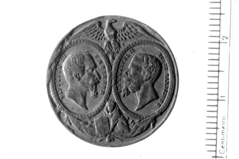 Ritratti di Vittorio Emanuele II e Napoleone III (recto)/ (medaglia) - ambito francese (sec. XIX)