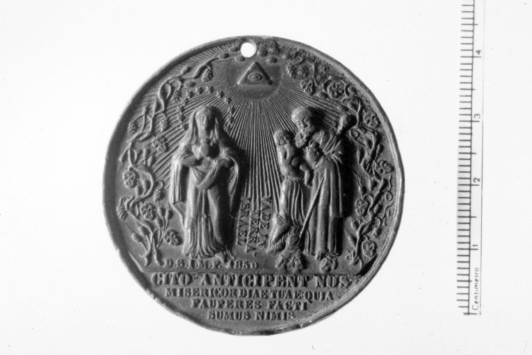 Esaltazione del SS. Sacramento (recto)/ / Sacra Famiglia (verso) (medaglia) di Calicchio V (sec. XIX)