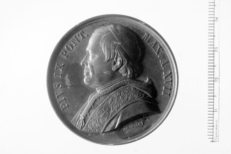 Ritratto di Pio IX papa (recto)/ / Offerta dei doni a Pietro (verso) (medaglia) di Valo C (sec. XIX)