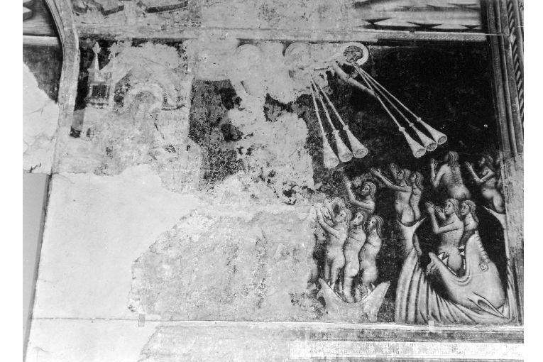 L'angelo con il Vangelo Eterno, l'angelo della Vendetta, la Giustizia e la Pazienza (dipinto) - ambito Italia centro-meridionale (sec. XV)