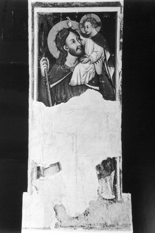 San Cristoforo guada il fiume con Gesù Bambino sulle spalle (dipinto) - ambito salentino (seconda metà sec. XV)