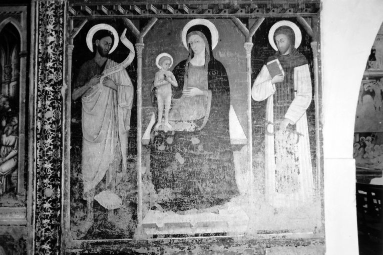 Madonna con Bambino tra San Giovanni Battista e San Leonardo (dipinto) - ambito Italia centro-meridionale (seconda metà sec. XV)