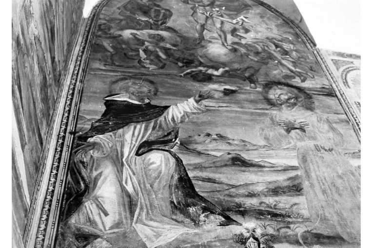 Apparizione di Cristo ai santi Domenico di Guzman e Francesco d'Assisi (dipinto) di fra' Giuseppe da Gravina (sec. XVII)