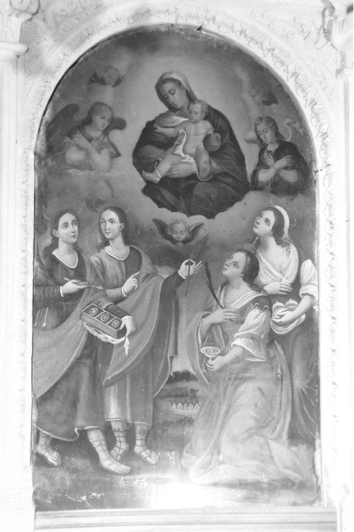 Madonna con Bambino e i santi Cosma, Damiano, Lucia e Agata (dipinto) di fra' Giovanni da Brindisi (seconda metà sec. XVII)