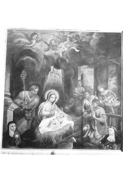 adorazione dei pastori, angeli e due sante (dipinto, opera isolata) di Catalano Giovan Domenico (primo quarto sec. XVII)