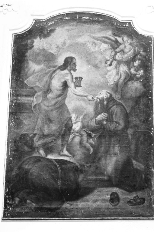 Cristo comunica san Lorenzo da Brindisi, e francescano prono (dipinto, opera isolata) di Catalano Giovan Domenico (primo quarto sec. XVII)