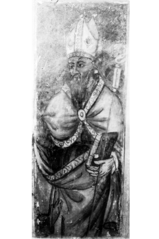 Santo vescovo offerente (dipinto, complesso decorativo) - ambito salentino (prima metà sec. XVII)