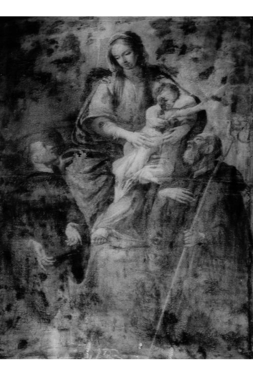 Madonna con personaggi che implorano il suo aiuto (dipinto) - ambito Italia meridionale (secc. XVI/ XVII)