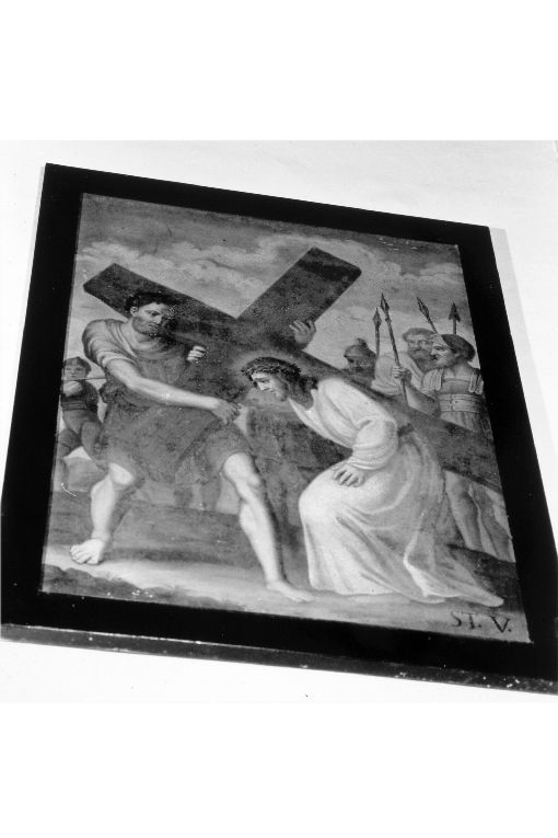 stazione V: Gesù aiutato da Simone il Cireneo a portare la croce (dipinto) - ambito salentino (sec. XIX)