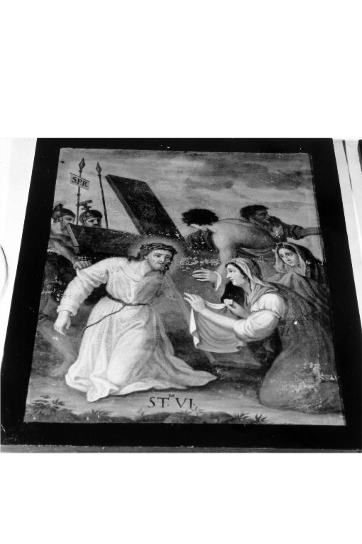 stazione VI: Gesù asciugato dalla Veronica (dipinto) - ambito salentino (sec. XIX)