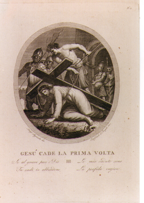 stazione III: Gesù cade sotto la croce la prima volta (stampa) di Agricola Luigi, D'Angelo Raffaele (seconda metà sec. XIX)