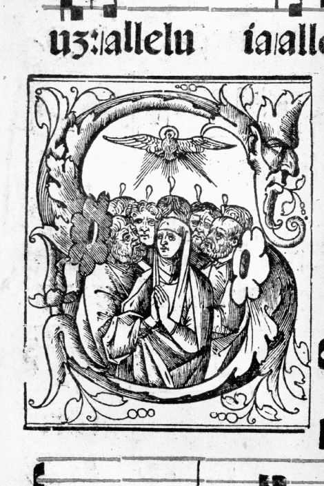 iniziale S istoriata con Pentecoste (stampa) - produzione Italia meridionale (secc. XVI/ XVII)