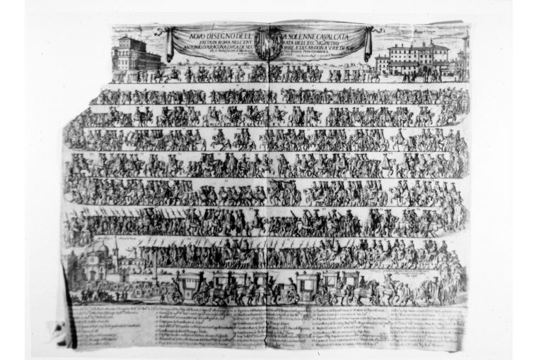 La cavalcata solenne del duca Pietro Antonio d'Aragona (stampa smarginata) di Falda Giovan Battista (sec. XVIII)