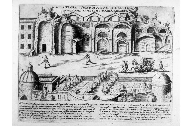Rovine delle terme di Diocleziano oggi chiesa di S.Maria degli Angeli (stampa) di A. B (seconda metà sec. XVIII)