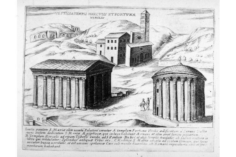 Rovine del tempio di Ercole e della Fortuna Virile (stampa) di A. B (seconda metà sec. XVIII)