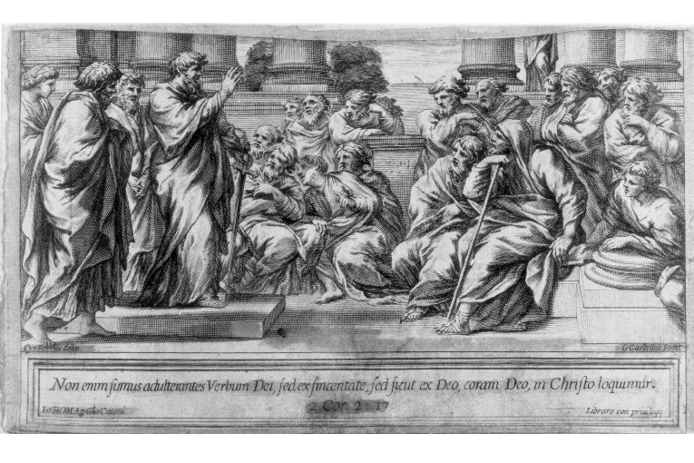 Predica di San Paolo (stampa smarginata) di Castellus Guillame, Ferri Ciro (sec. XVII)