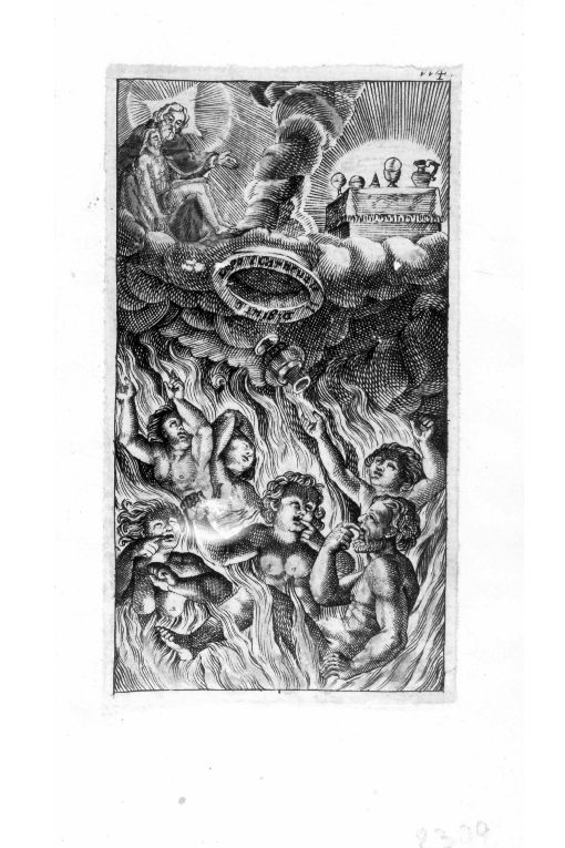 Dio, Cristo morto, dannati (stampa smarginata) di Cavazza Giovanni Battista (prima metà sec. XVII)