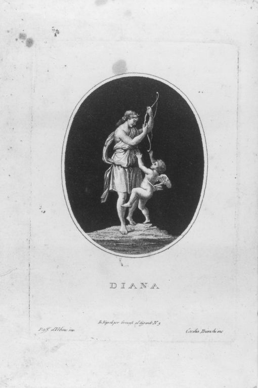 Diana con cupido (stampa) di Bianchi Cecilia, Sanzio Raffaello (sec. XVIII)