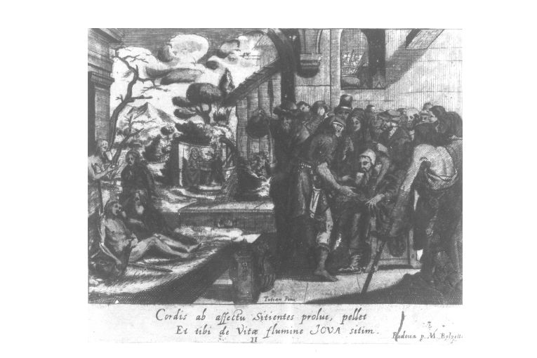 Personaggi che bevono (stampa smarginata) di Vecellio Tiziano (sec. XVII)