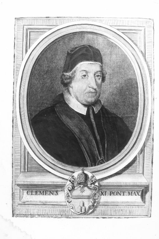 Ritratto del papa Clemente XI (stampa colorata a mano) di Westerhout Arnold van (sec. XVIII)