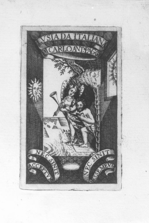 La gloria guida il poeta fuori dalle tenebre dell'ignoranza (stampa) - ambito italiano (prima metà sec. XVIII)