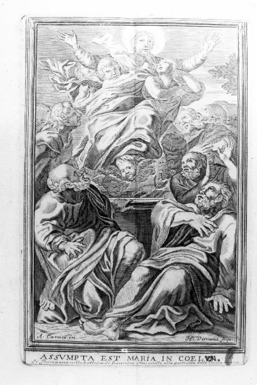 assunzione della Madonna (stampa) di Carracci Agostino, Vincent Hubert (secc. XVII/ XVIII)