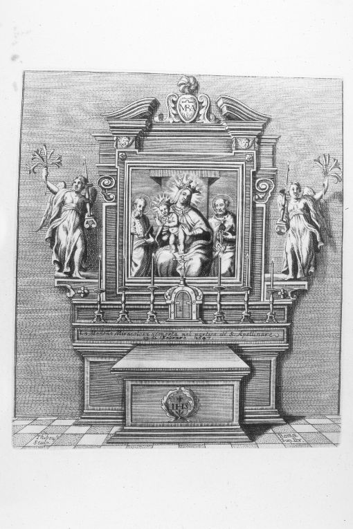 Altare della Madonna del Portico di sant'Apollinare a Roma (stampa) di Thiboust Benoit (sec. XVII)