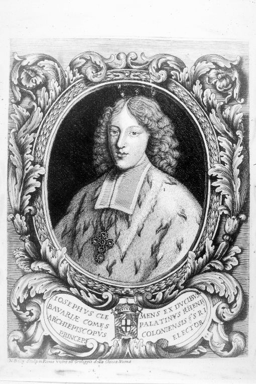 Ritratto di Giuseppe Clemente, conte di Baviera, Palatinato,Reno e arcivescovo di Colonia (stampa) di Billy Nicolò il Giovane (prima metà sec. XVIII)