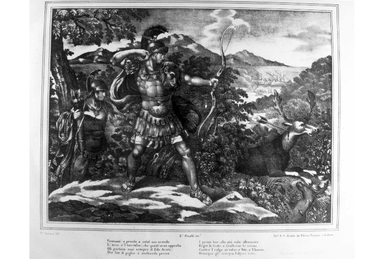 Enea caccia i cervi (stampa) di Sorace Paolo, Pinelli Bartolomeo, Pansini Tiberio (secc. XVIII/ XIX)