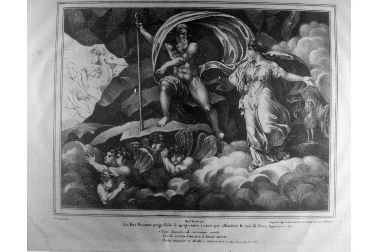 Giunone prega Eolo di fare affondare le navi di Enea (stampa) di Sorace Paolo, Pinelli Bartolomeo, Pansini Tiberio (secc. XVIII/ XIX)