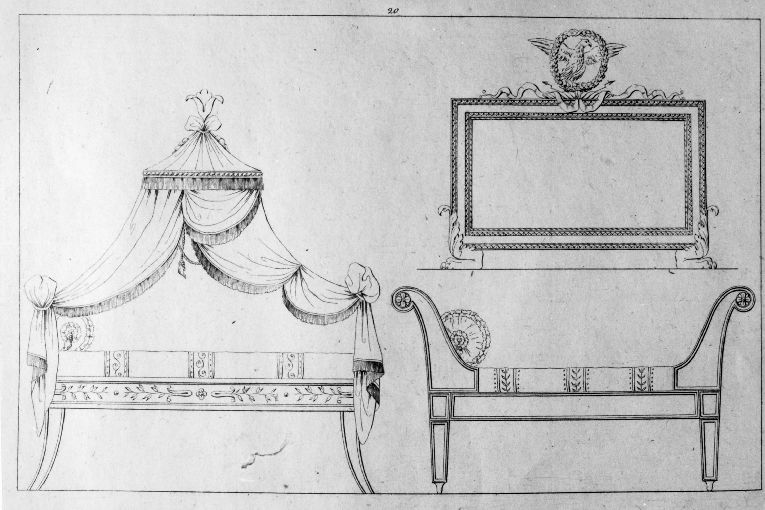 Letti/ Cornice di specchio (stampa) di Roccheggiani Lorenzo, Ruga Pietro (prima metà sec. XIX)