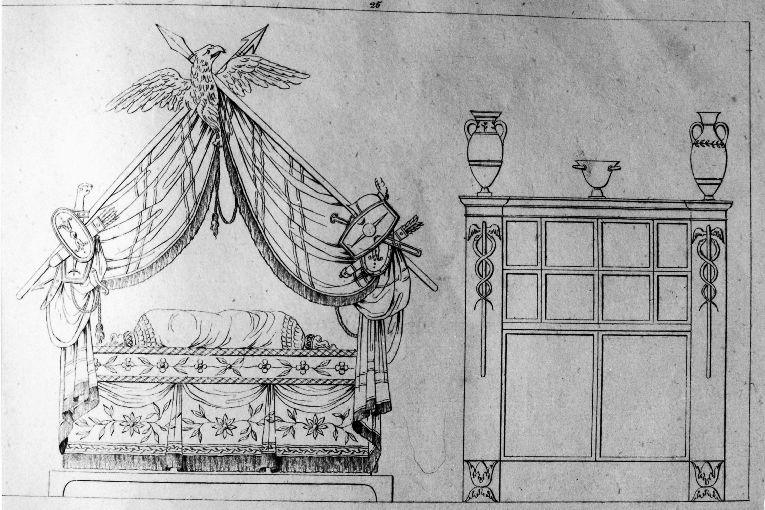 Letto a baldacchino/ Armadio (stampa) di Roccheggiani Lorenzo, Ruga Pietro (prima metà sec. XIX)