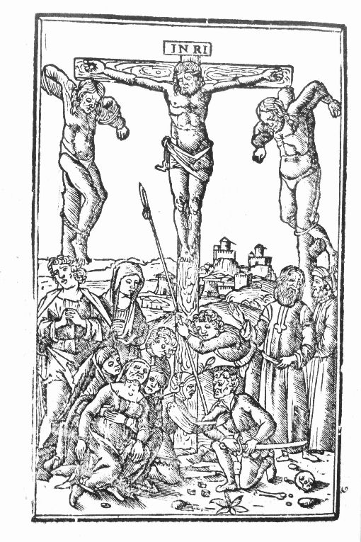Crocifissione (stampa colorata a mano) - ambito italiano (sec. XVI)