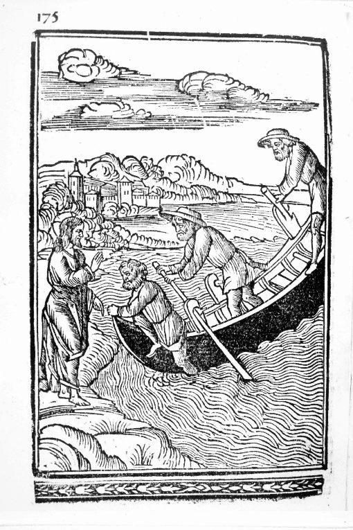 Placido cade nel lago (stampa colorata a mano) - ambito veneziano (sec. XVI)