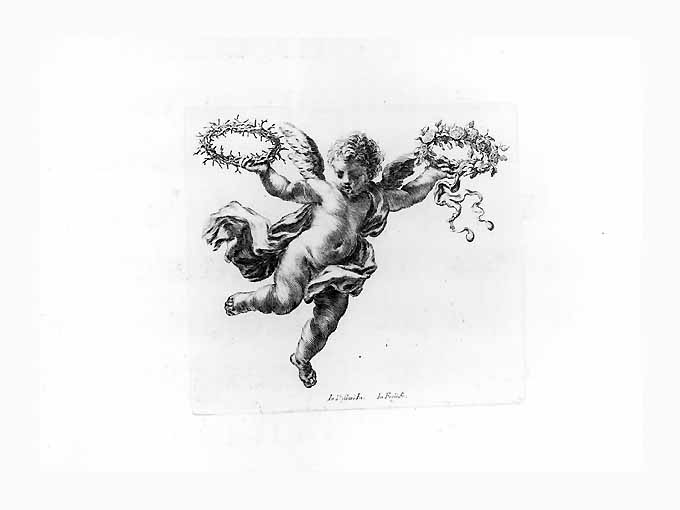 angeli con corone e simboli del martirio (stampa) di Passaro Giuseppe, Freij Giacomo (sec. XVIII)