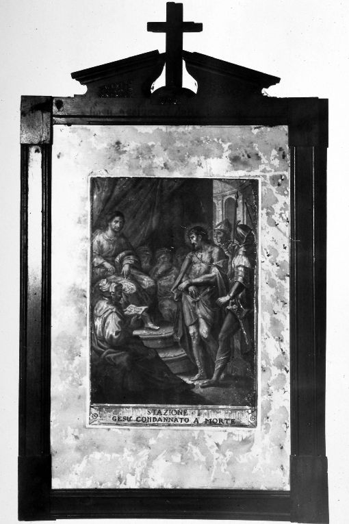 stazione I: Gesù condannato a morte (stampa) di Perini Giuseppe (attribuito), Benedetti, Pozzi Francesco, Cornellam Antonio (sec. XVIII)