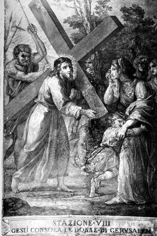 stazione VIII: Gesù consola le donne di Gerusalemme (stampa) di Perini Giuseppe (attribuito), Benedetti, Pozzi Francesco, Cornellam Antonio (sec. XVIII)