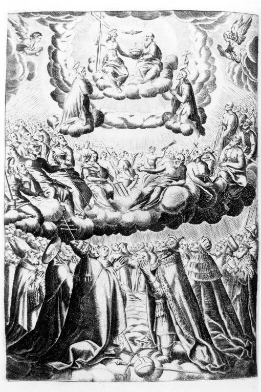 celebrazione della SS. Trinità (stampa) di Ruschi Francesco, M. Ku(e)l F (sec. XVII)