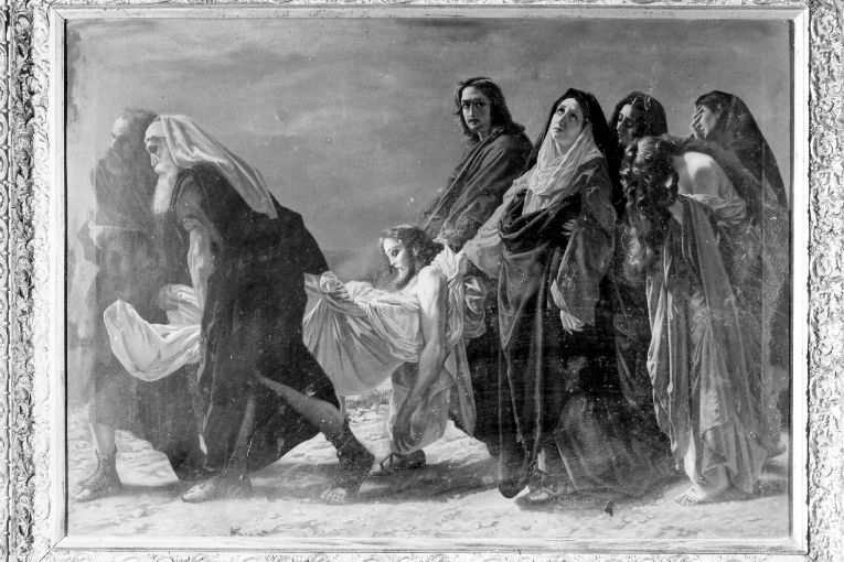 deposizione di Cristo nel sepolcro (stampa) di Aubert Pietro (seconda metà sec. XIX)