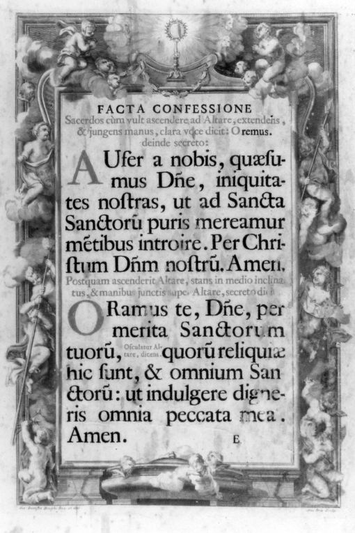 Angeli con simboli della Passione adoranti il Sacramento (stampa) di Fritz Anton, Brughi Giovanni Battista (sec. XVIII)