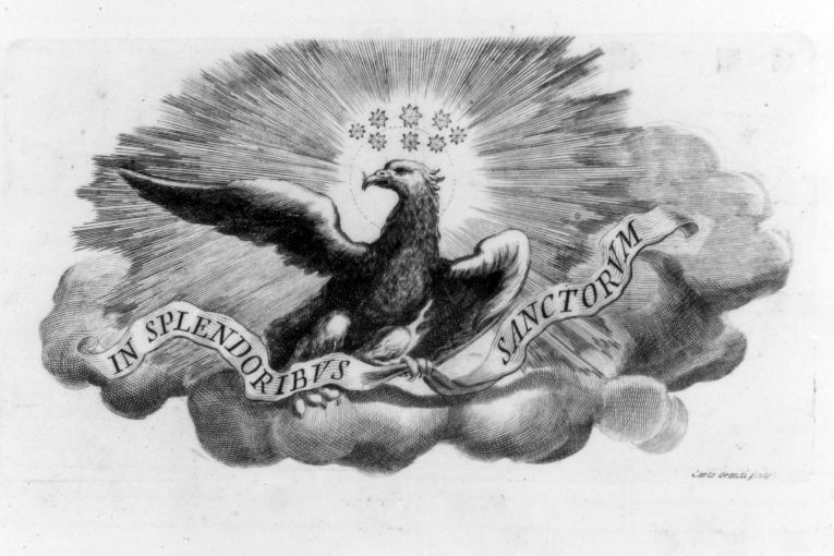 Aquila reggicartiglio (stampa) di Grandi Carlo (sec. XVIII)