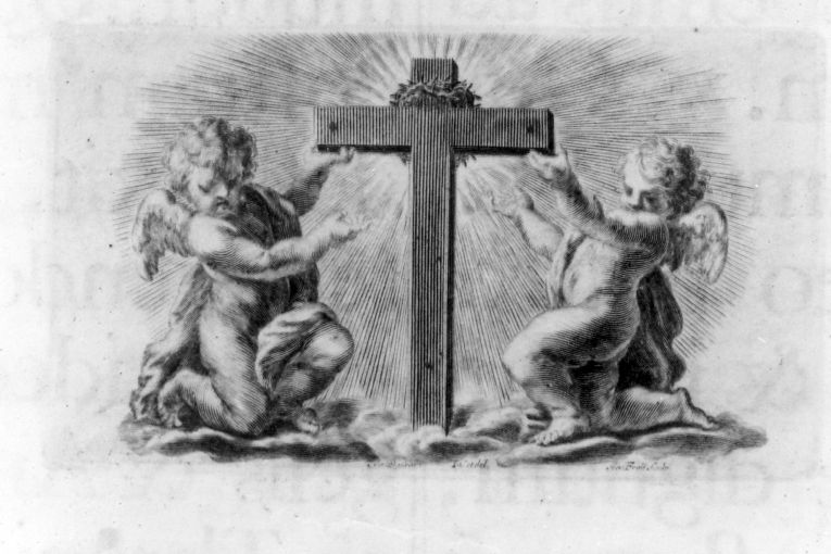 Angeli che reggono la croce (stampa) di Frey Jakob, Passari Giuseppe (sec. XVIII)