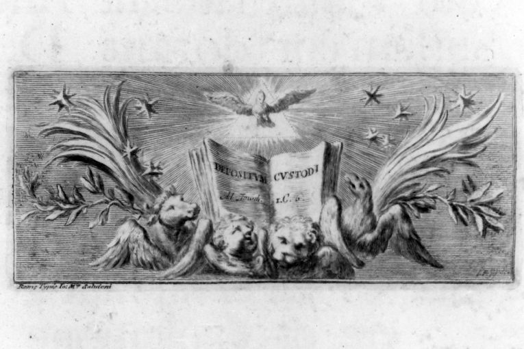 Lo Spirito Santo con simboli evangelici (stampa) di Frey Jakob (sec. XVIII)
