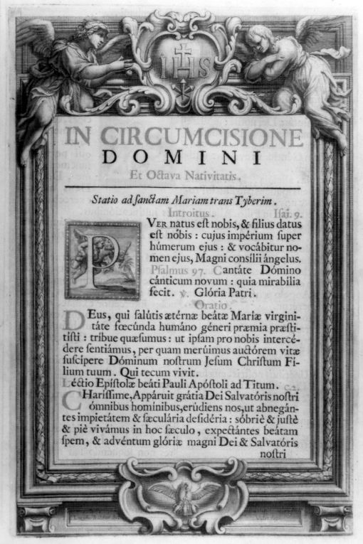 Angeli con simboli cristologici (stampa) di Baldi Lazzaro, Vallet Guillaume (sec. XVIII)