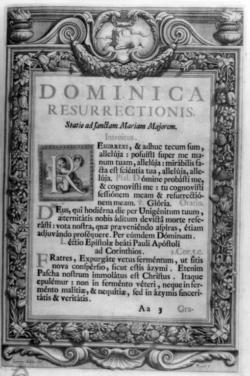 Cornice con Agnus Dei e motivi vegetofloreali (stampa) di Baldi Lazzaro, Picart Etienne (sec. XVIII)