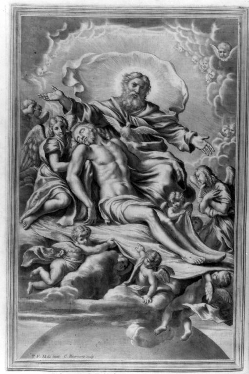 Il corpo di Cristo trasportato dagli angeli (stampa) di Bloemaert Cornelis il Giovane (sec. XVIII)
