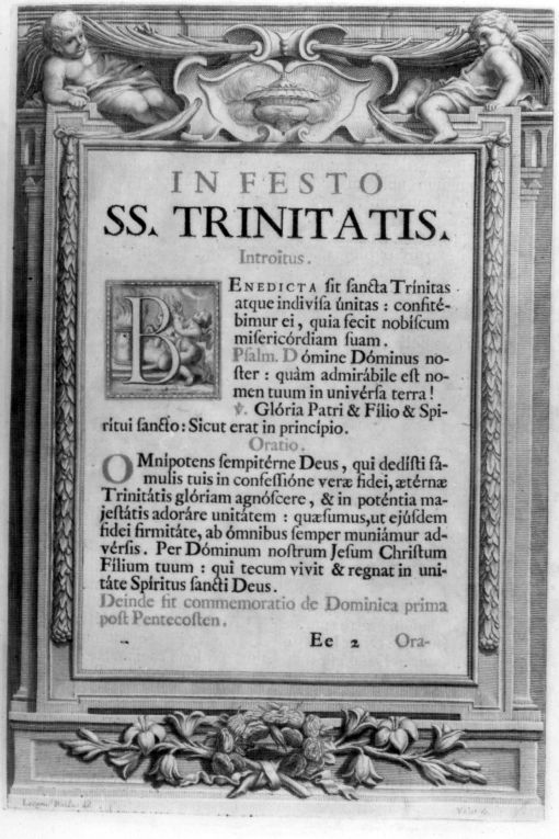 Cornice con putti reggicartiglio (stampa) di Baldi Lazzaro, Vallet Guillaume (sec. XVIII)