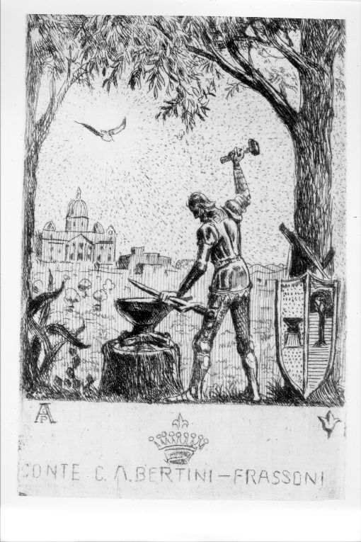 milite che forgia la spada (stampa) - ambito toscano (seconda metà sec. XIX)